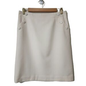 NWT J Crew Factory Womens Soft Wool Straight Skirt Ivory Lined Big Buttons Sz 8